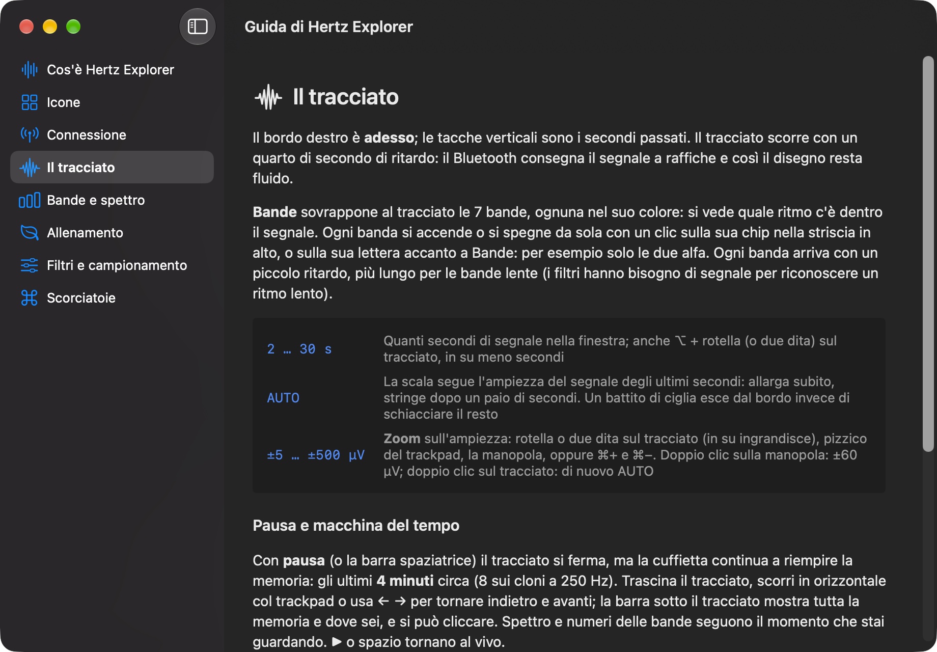 La guida integrata di Hertz Explorer, voce Il tracciato